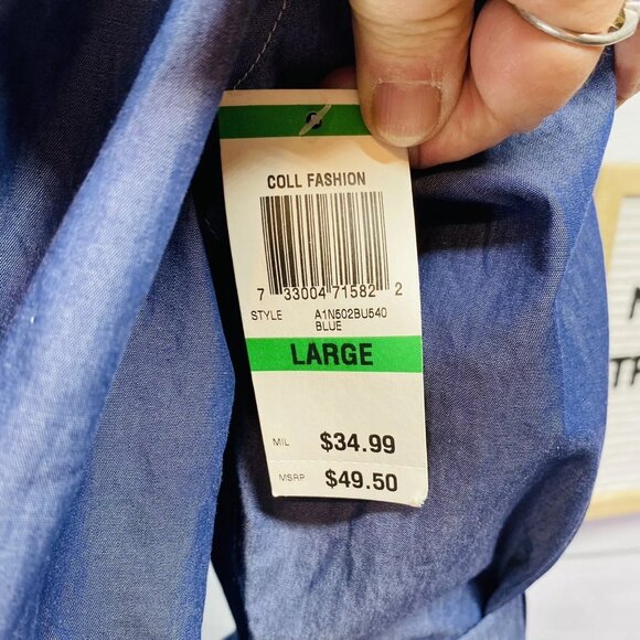 INC International Concept Macys Blue Roll Tab Sleeve Shoulder Tab Shirt Sz L NEW - Picture 6 of 12